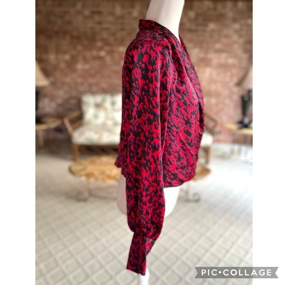 Express Red Abstract Surplice Neck Blouse Top NWT S - Picture 10 of 16
